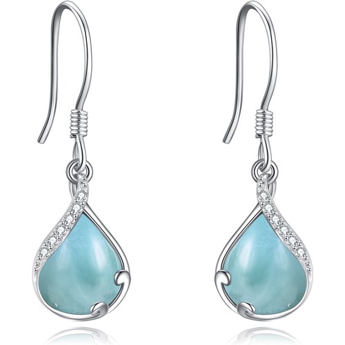 Sterling Silver Drop Lalimar Stone With Cubic Zirconia Drop Earrings For Women