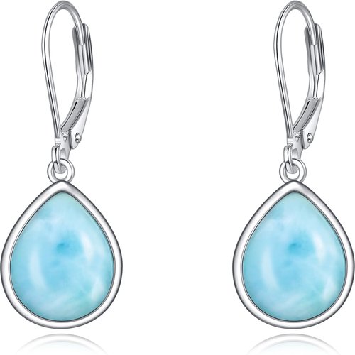 Sterling Silver Lalimar Stone Drop Shape Lever-back Earrings