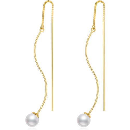Sterling Silver with Yellow Gold Plated Pearl Bead Drop Earrings