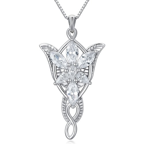 Sterling Silver Cubic Zirconia Lord Ring Arwen's Evenstar Pendant Necklace