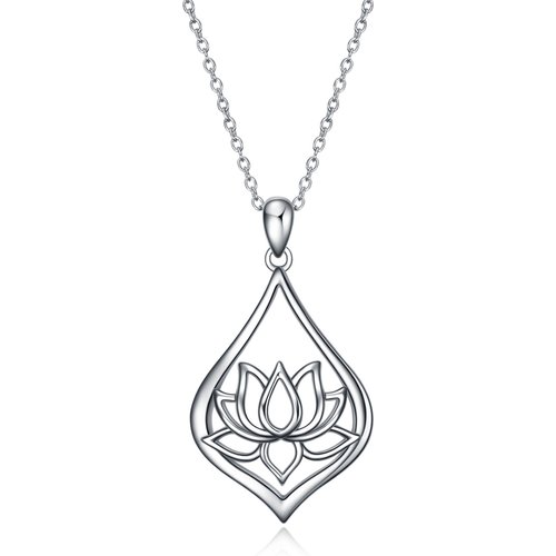 Sterling Silver Lotus & Drop Shape Pendant Necklace