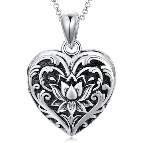 Sterling Silver Lotus Personalized Photo Locket Necklace