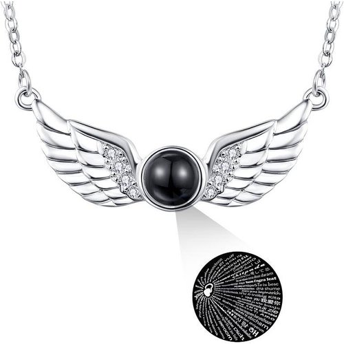 Sterling Silver I Iove You In 100 Languages Angel Wings Pendant Necklace
