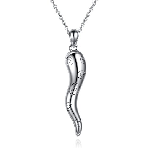 Sterling Silver Italian Horn Pendant Necklace for Women