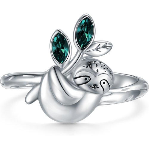 Sterling Silver Marquise Shaped Crystal Sloth Ring