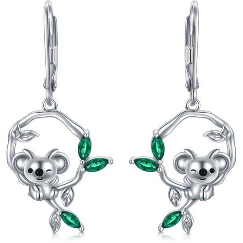 Sterling Silver Marquise Shaped Cubic Zirconia Koala Lever-back Earrings