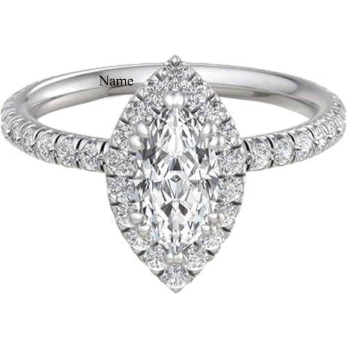 Sterling Silver Marquise Shaped Moissanite Personalized Engraving Engagement Ring