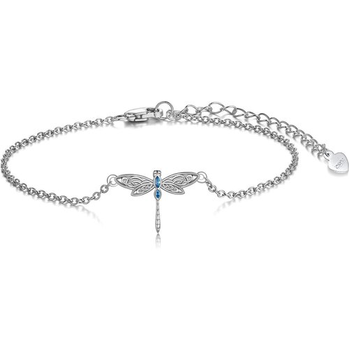 Sterling Silver Marquise Shaped Zircon Dragonfly Charm Bracelet