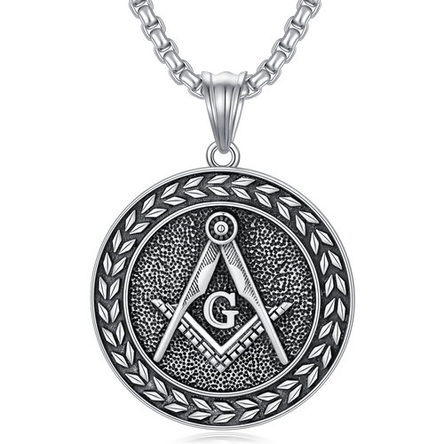 Sterling Silver Masonic Symbol Coin Pendant Necklace for Men