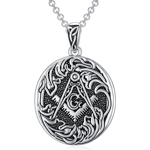 Sterling Silver Masonic Symbol Pendant Necklace for Men