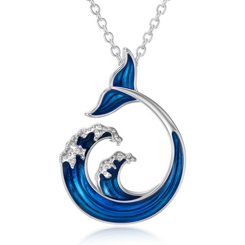 Sterling Silver Mermaid Tail & Spray Pendant Necklace