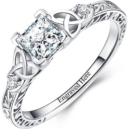 Sterling Silver Moissanite Personalized Engraving Wedding Ring