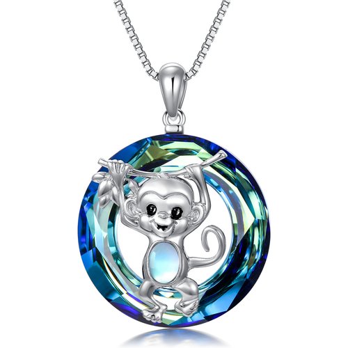 Sterling Silver Monkey Crystal Pendant Necklace