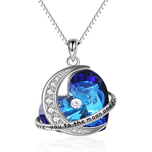 Sterling Silver Moon & Heart Crystal Pendant Necklace