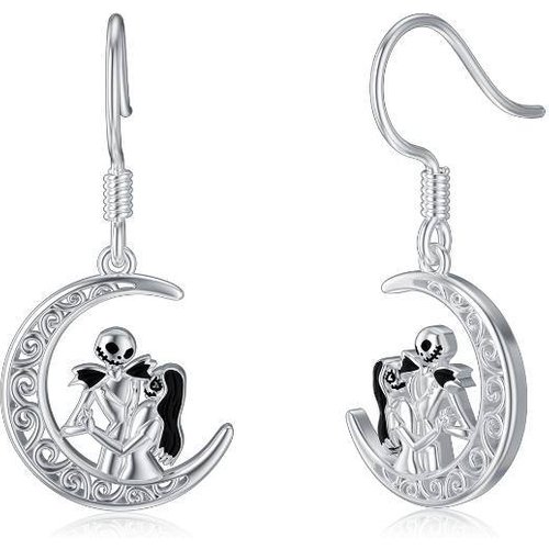 Sterling Silver Moon & Skull Drop Earrings