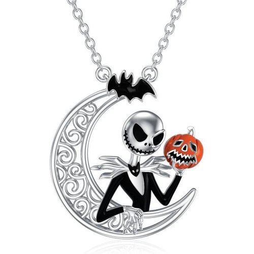 Sterling Silver Moon & Skull Pendant Necklace