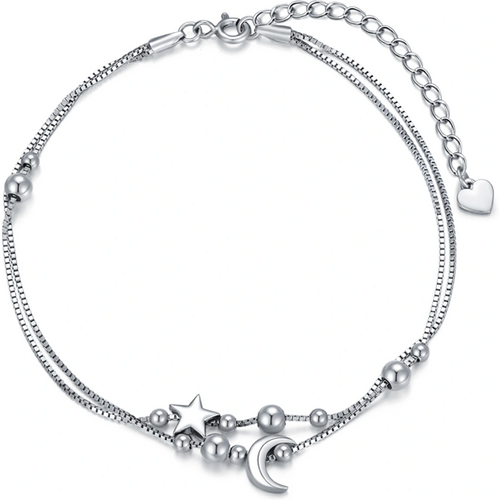Sterling Silver Moon & Star Multi-layered Anklet