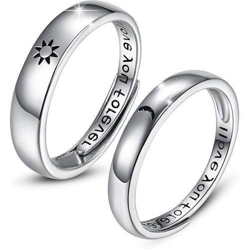 Sterling Silver Moon & Sun Open Ring with Engraved Word