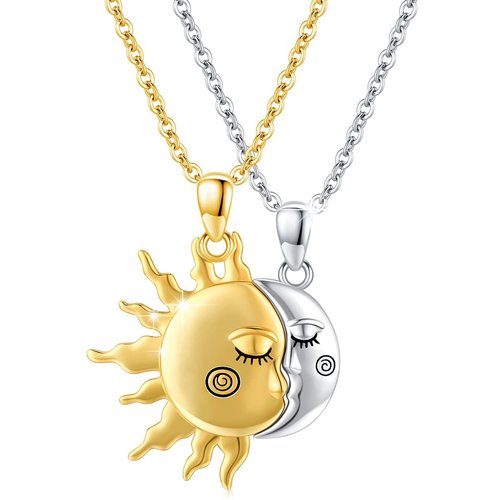 Sterling Silver Moon & Sun Pendant Necklace