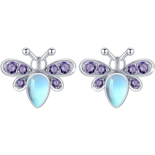 Sterling Silver Moonstone Bee Stud Earrings