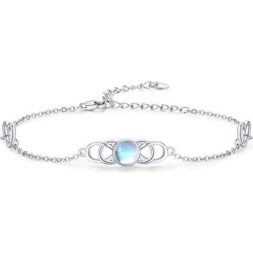 Sterling Silver Moonstone Celtic Knot & Heart Charm Bracelet