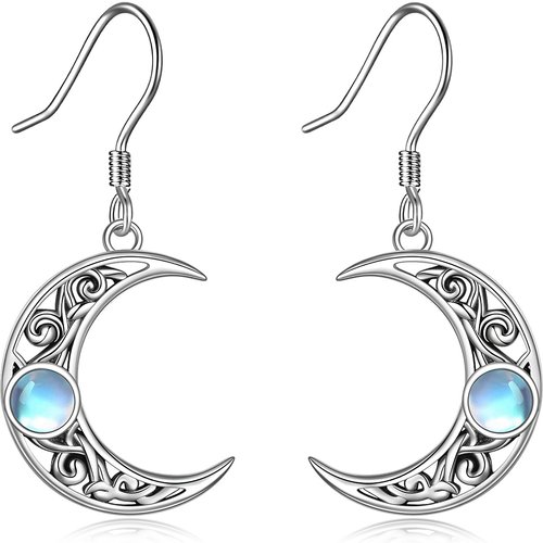 Sterling Silver Moonstone Celtic Knot & Moon Drop Earrings for Women