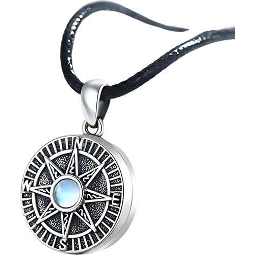 Sterling Silver Moonstone Compass Pendant Necklace