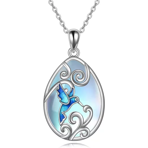 Sterling Silver Moonstone & Crystal Hummingbird Pendant Necklace