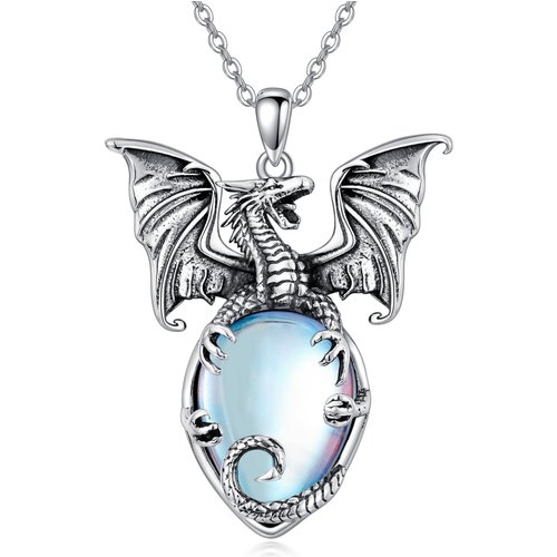 Sterling Silver Moonstone Dragon Pendant Necklace