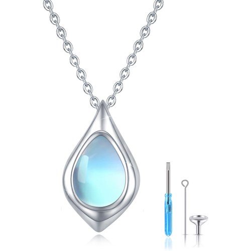 Sterling Silver Moonstone Drop Shape Pendant Necklace