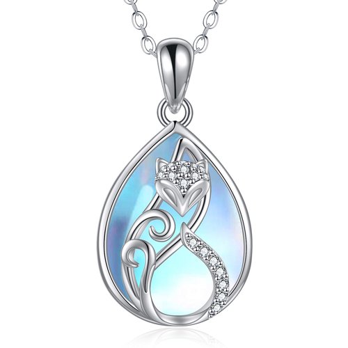 Sterling Silver Moonstone Fox Pendant Necklace