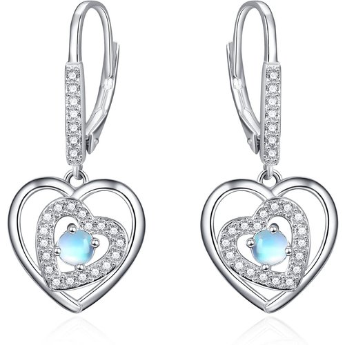 Sterling Silver Moonstone Heart Drop Earrings