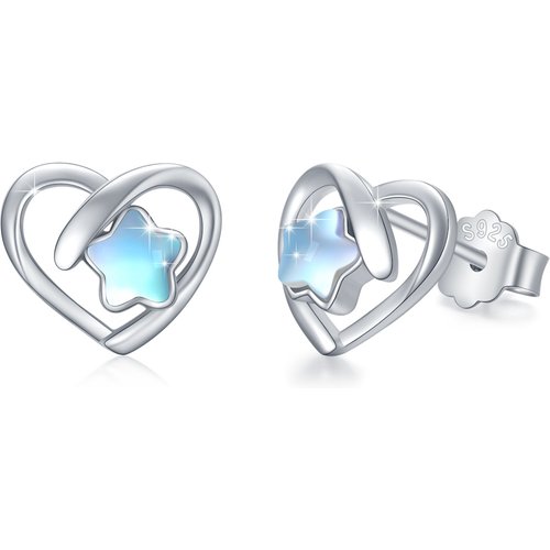 Sterling Silver Moonstone Heart Stud Earrings