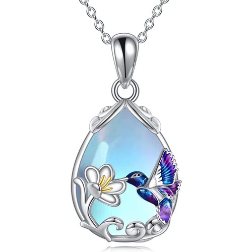 Sterling Silver Moonstone Hummingbird Pendant Necklace