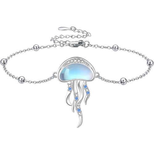 Sterling Silver Moonstone Jellyfish Charm Bracelet