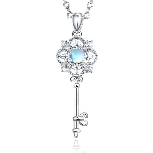 Sterling Silver Moonstone Key Pendant Necklace