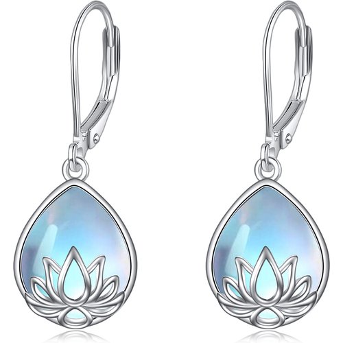 Sterling Silver Moonstone Lotus Lever-back Earrings