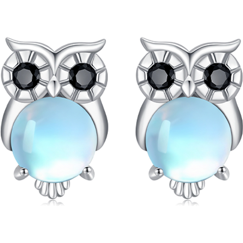 Sterling Silver Moonstone Owl Stud Earrings