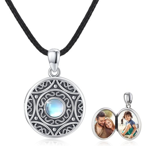 Sterling Silver Moonstone Personalized Photo Locket Necklace For Women