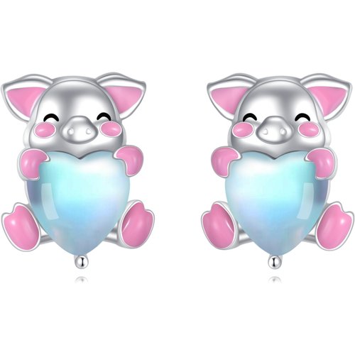Sterling Silver Moonstone Pig Stud Earrings