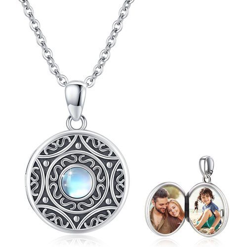 Sterling Silver Moonstone Round Circle Pendant Necklace