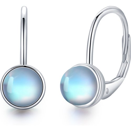 Sterling Silver Moonstone Round Lever-back Earrings