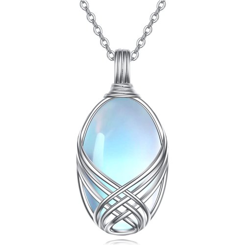 Sterling Silver Moonstone Round Pendant Necklace