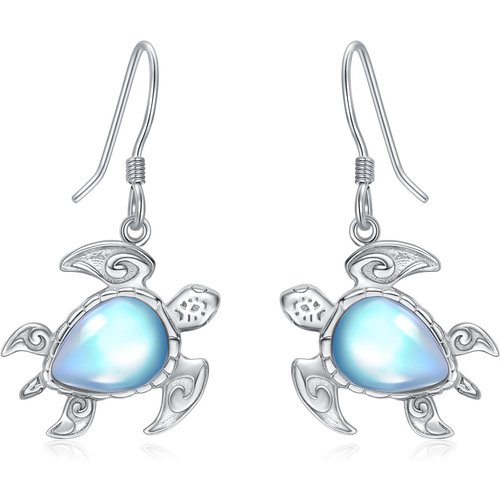 Sterling Silver Moonstone Sea Turtle Drop Earrings