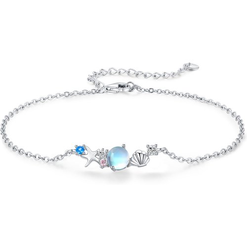 Sterling Silver Cubic Zirconia & Moonstone Starfish Charm Bracelet