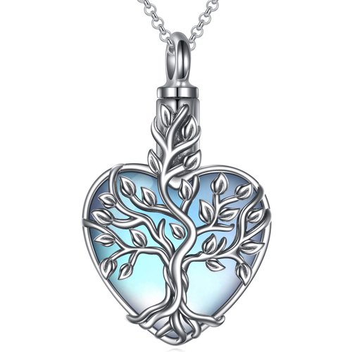 Sterling Silver Moonstone Tree Of Life & Heart Urn Necklace for Ashes