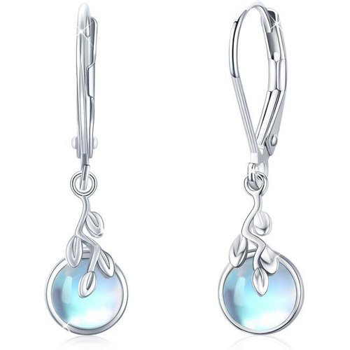 Sterling Silver Moonstone Tree Of Life Lever-back Earrings