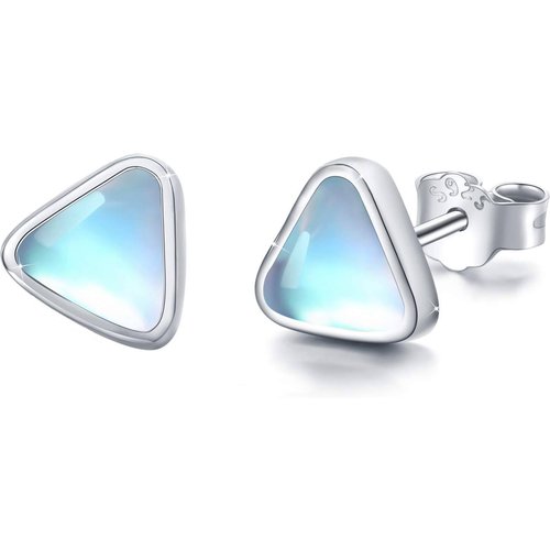 Sterling Silver Moonstone Triangle Stud Earrings