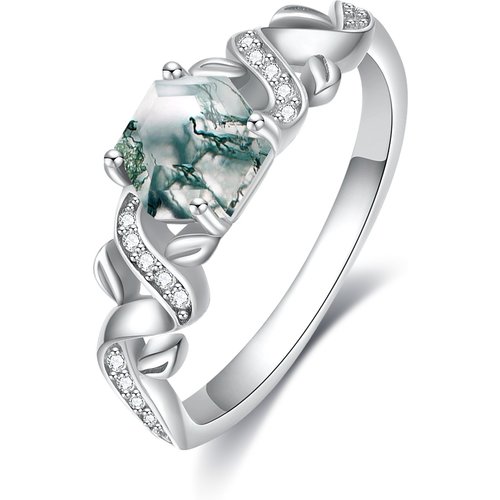 Sterling Silver Moss Agate Ivy Leaves Ring Engagement Ring For Women