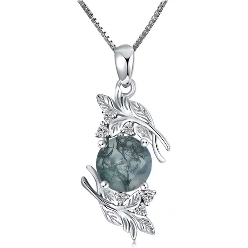 Sterling Silver Moss Agate Leaves Pendant Necklace